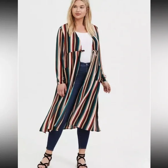 Torrid Multicoloured Stripe Open-Front Duster - Picture 2 of 3
